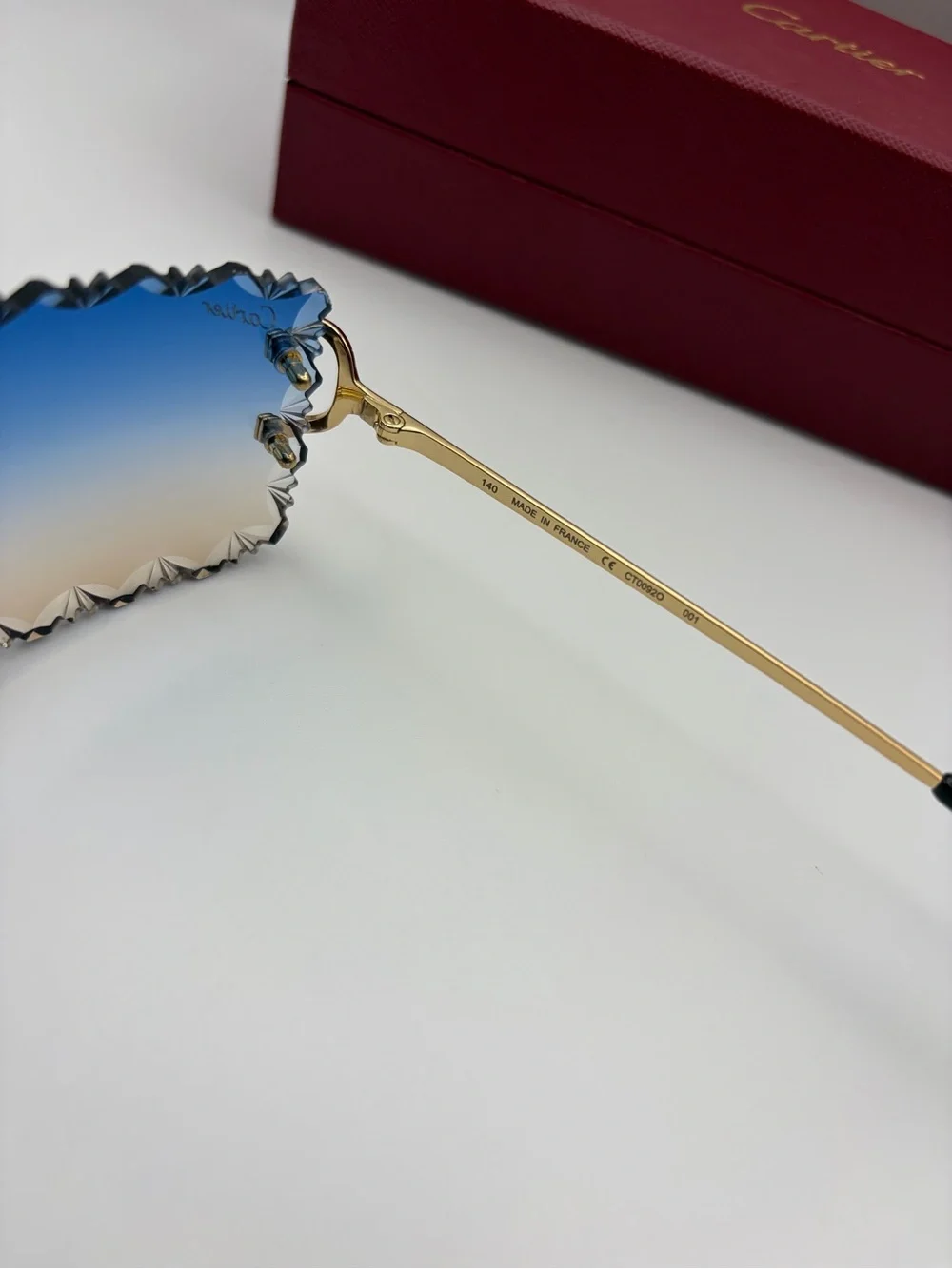 Cartier Blue Gradient Rimless Sunglasses - Gold Frame